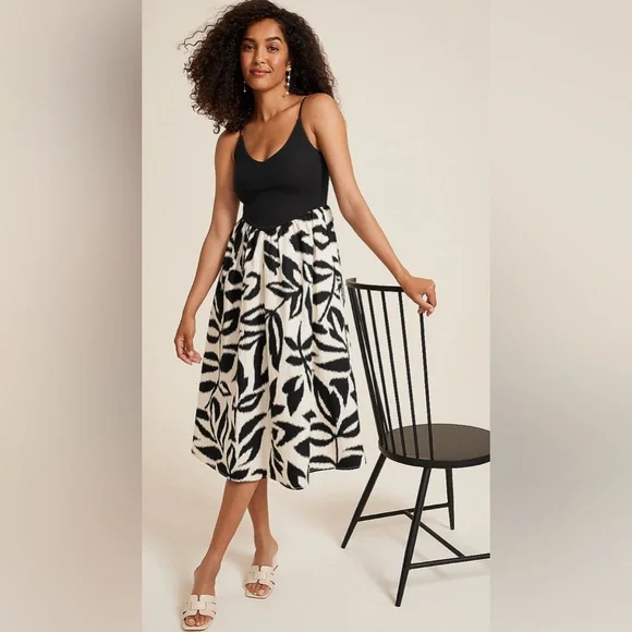 Drop Waist Mix Media Midi Dress | Color: Black/White | Size: S | Evelyngherr's Closet Drop Waist Mix Media Midi Dress | Color: Black/White | Size: S | Evelyngherr's Closet